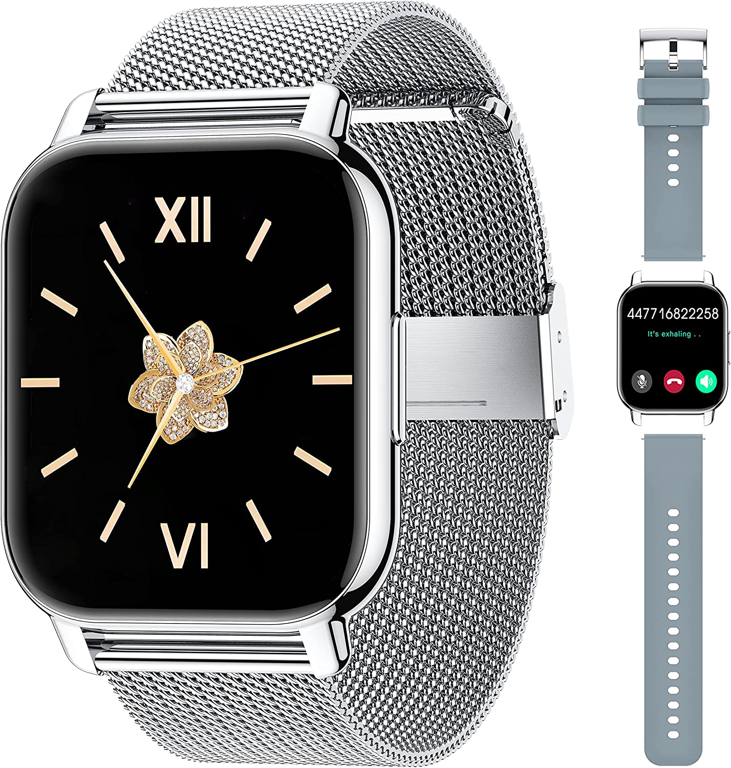 230816063509738_1 Popglory Smart Watch Call Receive/Dial, 1.85'' Smartwatch with AI Voice Control, Blood Pressure/SpO2/Heart Rate Monitor, Fitness Tracker Watch with 2 Straps for Men & Women iOS & Android Phones - Image 1